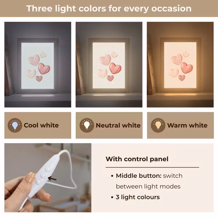 Harten - Rood - Roze - Zwevend Light Box met kabel (Kinderlampje) klein -USP_lichtkleurEN