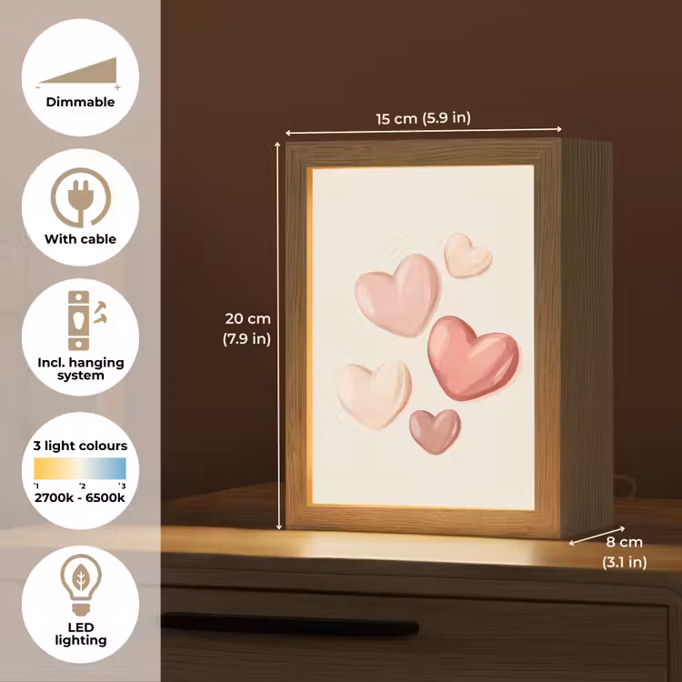 Harten - Rood - Roze - Zwevend Light Box met kabel (Kinderlampje) klein -USP_EN