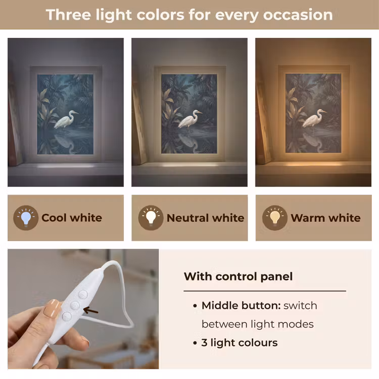 Reiger - Water - Natuur - Modern - Wit Light Box met kabel (Kinderlampje) klein -USP_lichtkleurEN