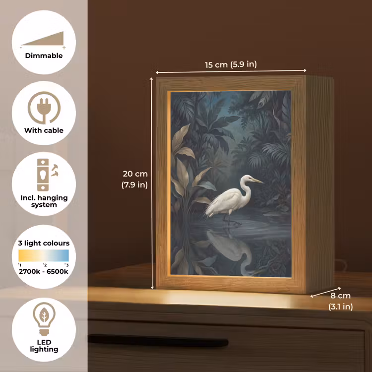 Reiger - Water - Natuur - Modern - Wit Light Box met kabel (Kinderlampje) klein -USP_EN