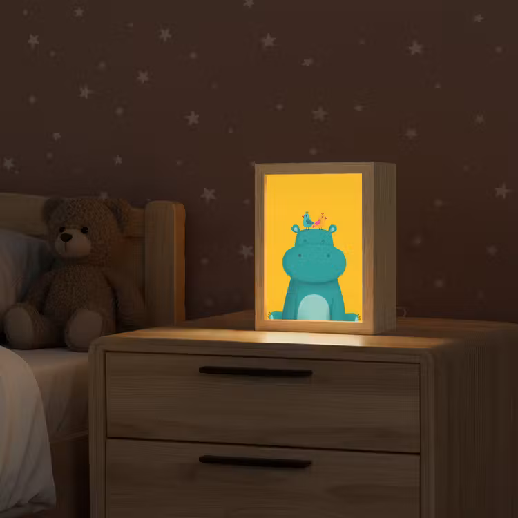Nijlpaard - Vogels - Groen - Geel Light Box met kabel klein -sfeer1_kind