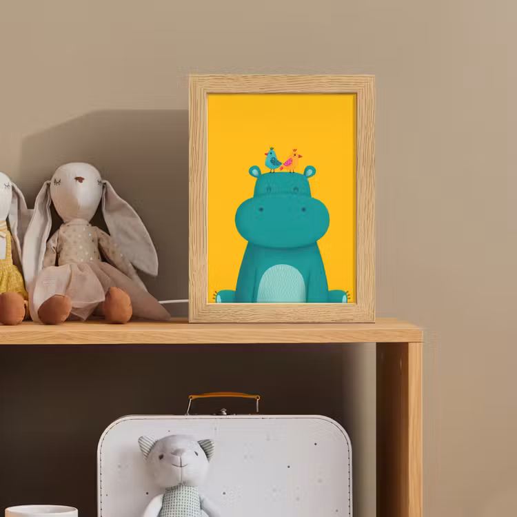 Nijlpaard - Vogels - Groen - Geel Light Box met kabel klein -sfeer2_kind