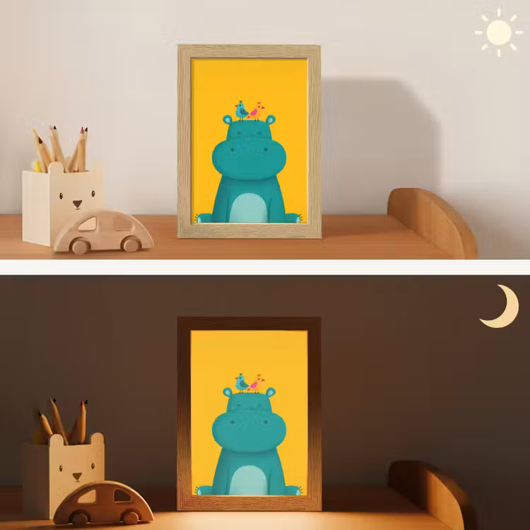 Nijlpaard - Vogels - Groen - Geel Light Box met kabel klein -sfeer3_kind