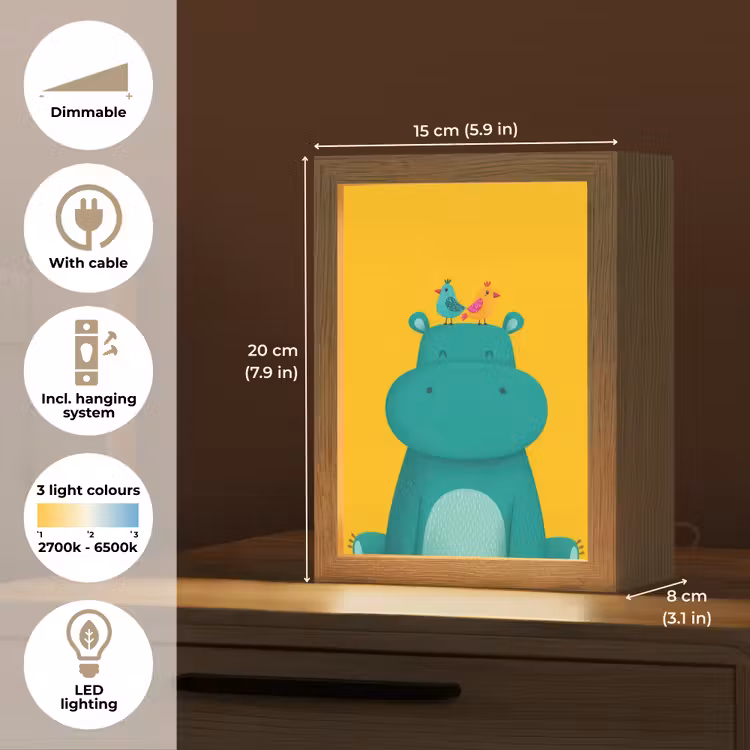 Nijlpaard - Vogels - Groen - Geel Light Box met kabel (Kinderlampje) klein -USP_EN