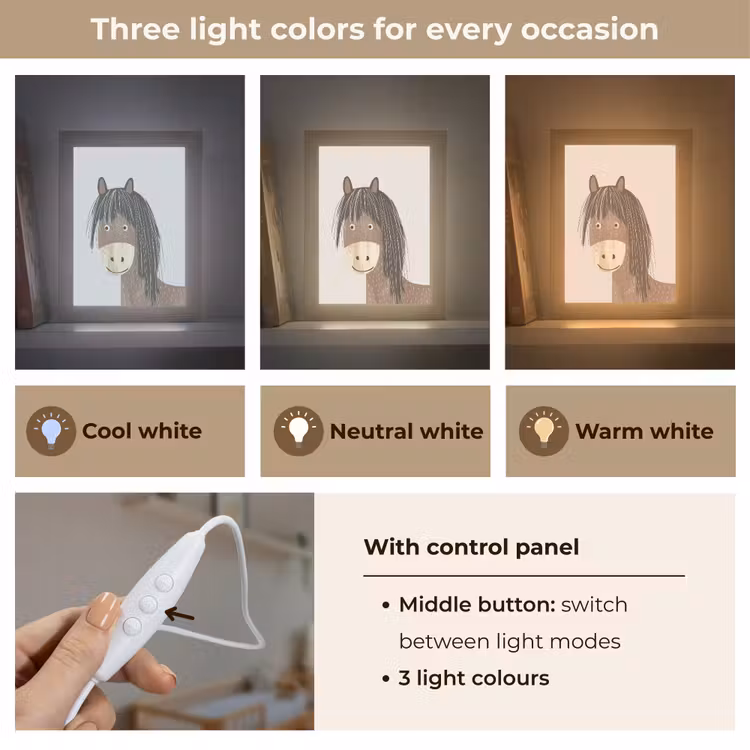 Paard - Dier - Pastel kleuren - Paarden Light Box met kabel (Kinderlampje) klein -USP_lichtkleurEN