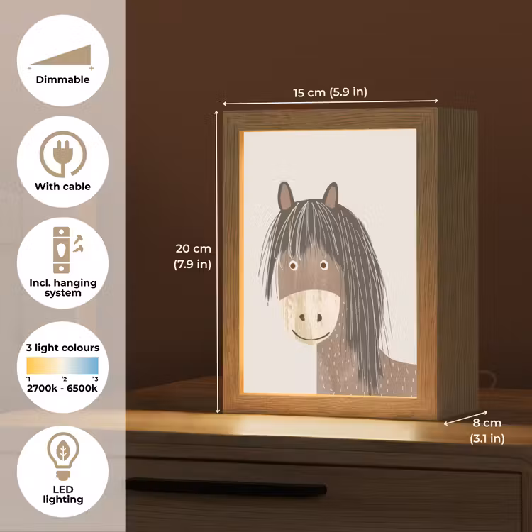 Paard - Dier - Pastel kleuren - Paarden Light Box met kabel (Kinderlampje) klein -USP_EN