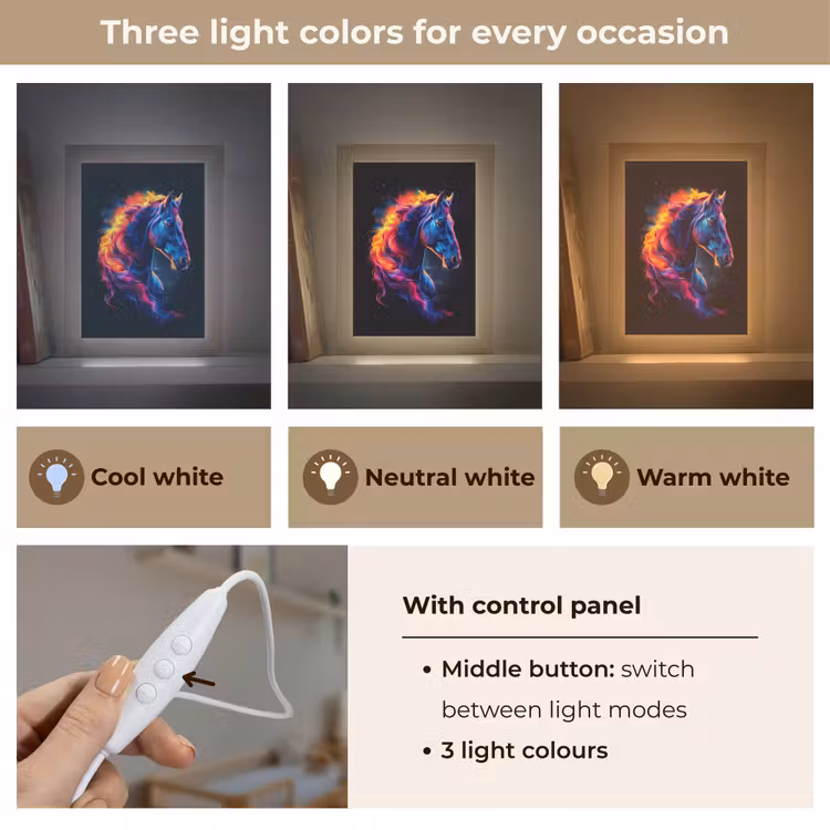 Paard - Dier - Rook - Zwart - Kleuren Light Box met kabel (Kinderlampje) klein -USP_lichtkleurEN