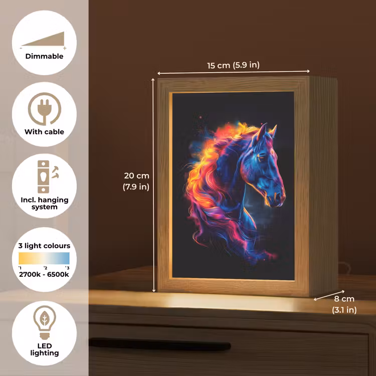 Paard - Dier - Rook - Zwart - Kleuren Light Box met kabel (Kinderlampje) klein -USP_EN