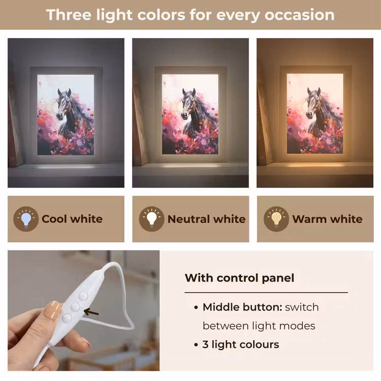 Paard - Dieren - Meisje - Roze Light Box met kabel (Kinderlampje) klein -USP_lichtkleurEN