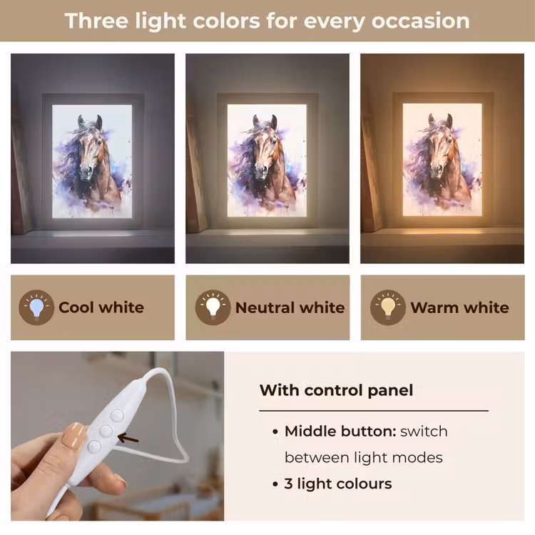 Paard - Dieren - Meisjes - Paars - Bruin Light Box met kabel (Kinderlampje) klein -USP_lichtkleurEN