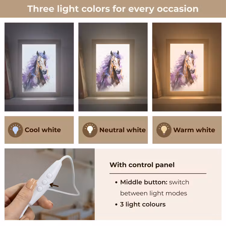 Paard - Dieren - Meiden - Paars - Bruin Light Box met kabel (Kinderlampje) klein -USP_lichtkleurEN
