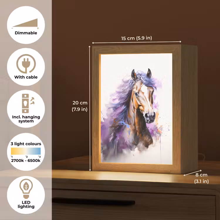 Paard - Dieren - Meiden - Paars - Bruin Light Box met kabel (Kinderlampje) klein -USP_EN