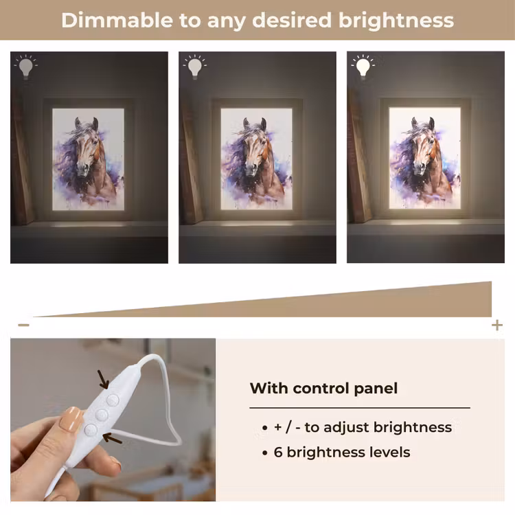 Paard - Dieren - Meisjes - Paars - Bruin Light Box met kabel (Kinderlampje) klein -USP_dimbaarEN