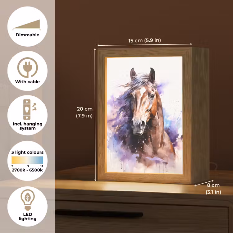 Paard - Dieren - Meisjes - Paars - Bruin Light Box met kabel (Kinderlampje) klein -USP_EN