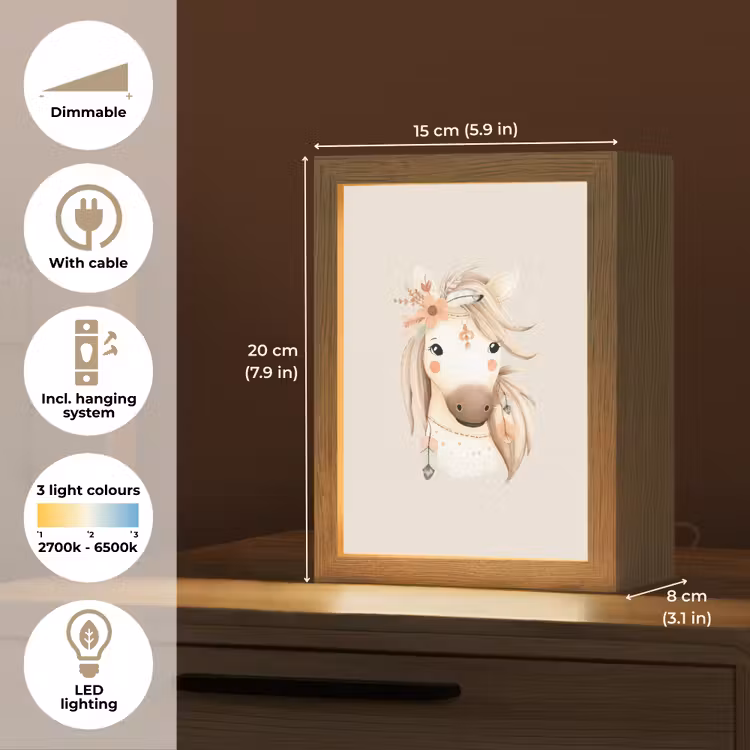 Paard - Bohemian - Pastel Light Box met kabel (Kinderlampje) klein -USP_EN