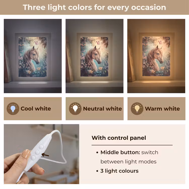 Paard - Bloemen - Vlinders Light Box met kabel (Kinderlampje) klein -USP_lichtkleurEN