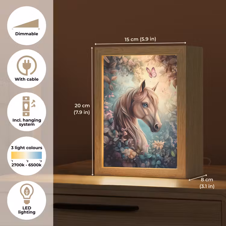 Paard - Bloemen - Vlinders Light Box met kabel (Kinderlampje) klein -USP_EN
