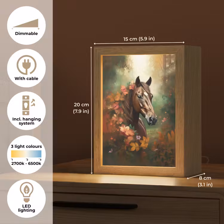 Paard - Bloemen - Natuur - Dieren - Bos - Oranje Light Box met kabel (Kinderlampje) klein -USP_EN