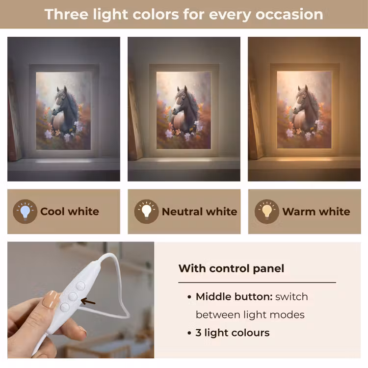 Paard - Bloemen - Natuur - Paars - Dieren Light Box met kabel (Kinderlampje) klein -USP_lichtkleurEN
