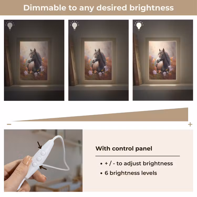 Paard - Bloemen - Natuur - Paars - Dieren Light Box met kabel (Kinderlampje) klein -USP_dimbaarEN