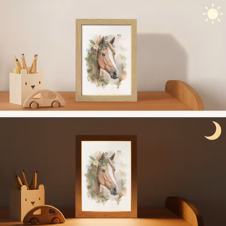 Paard - Bloemen - Natuur - Waterverf - Dieren Light Box met kabel klein -sfeer3_kind
