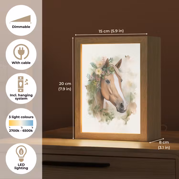 Paard - Bloemen - Natuur - Waterverf - Dieren Light Box met kabel (Kinderlampje) klein -USP_EN