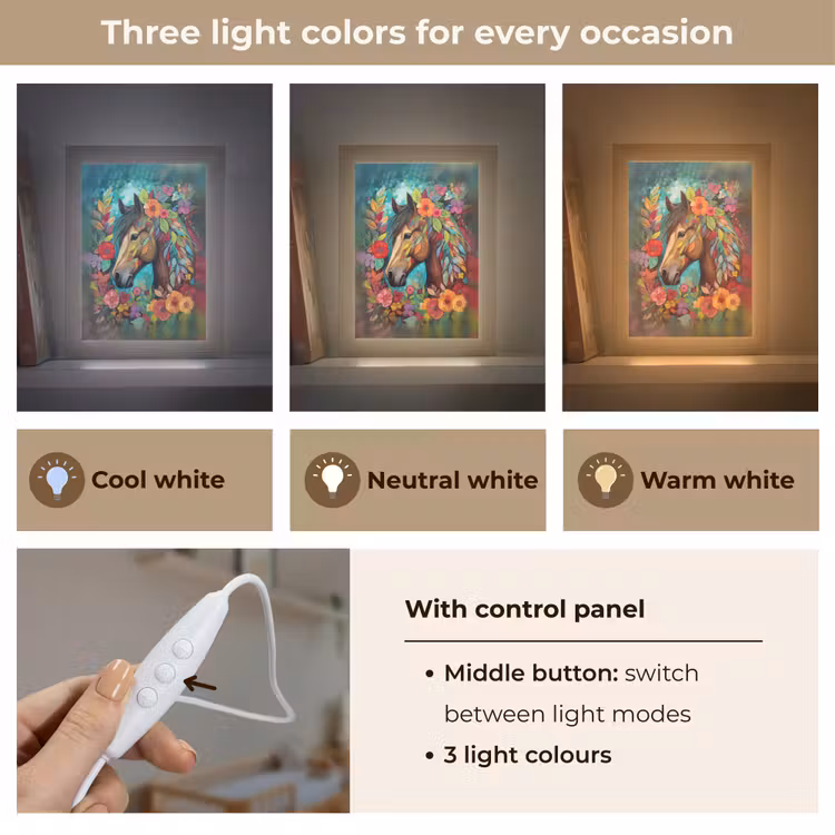 Paard - Bloemen - Schilderij - Natuur - Verf Light Box met kabel (Kinderlampje) klein -USP_lichtkleurEN