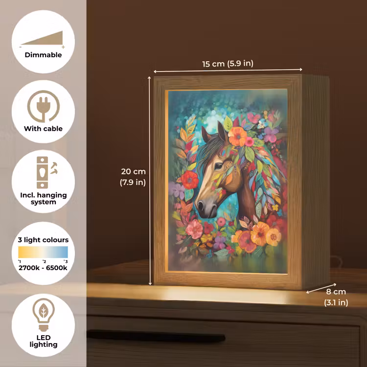 Paard - Bloemen - Schilderij - Natuur - Verf Light Box met kabel (Kinderlampje) klein -USP_EN