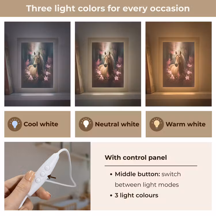 Paard - Bloemen - Roze - Natuur - Bos Light Box met kabel (Kinderlampje) klein -USP_lichtkleurEN
