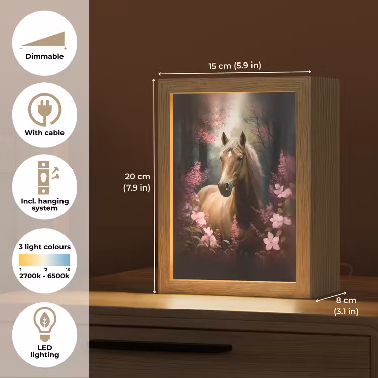 Paard - Bloemen - Roze - Natuur - Bos Light Box met kabel (Kinderlampje) klein -USP_EN