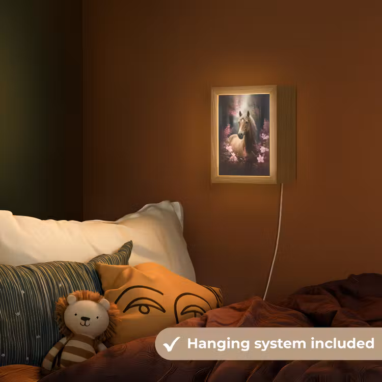 Paard - Bloemen - Roze - Natuur - Bos Light Box met kabel (Kinderlampje) klein -sfeer5_kind_EN