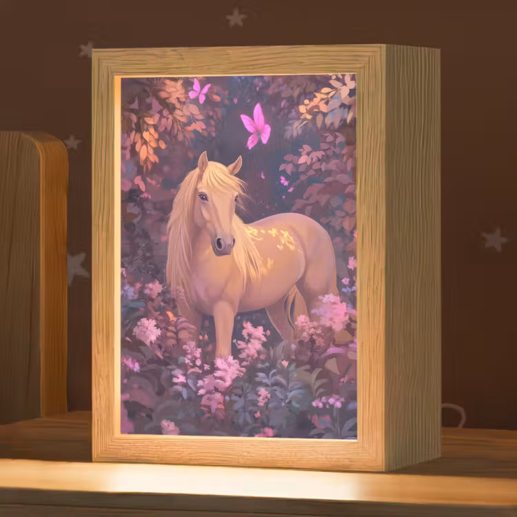 Paard - Bloemen - Paars - Vlinder Light Box met kabel klein -zzz_3d_website