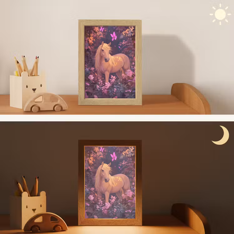 Paard - Bloemen - Paars - Vlinder Light Box met kabel klein -sfeer3_kind