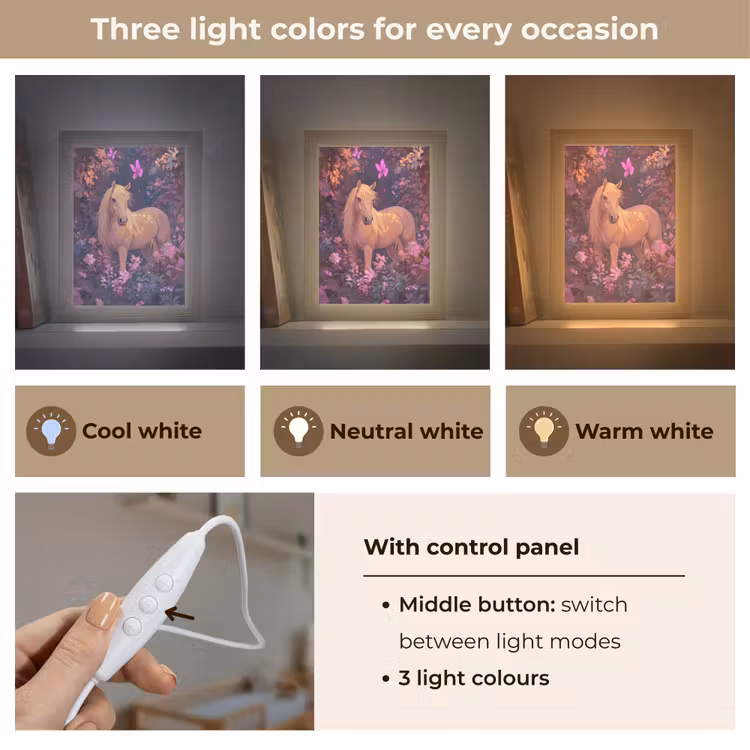 Paard - Bloemen - Paars - Vlinder Light Box met kabel (Kinderlampje) klein -USP_lichtkleurEN