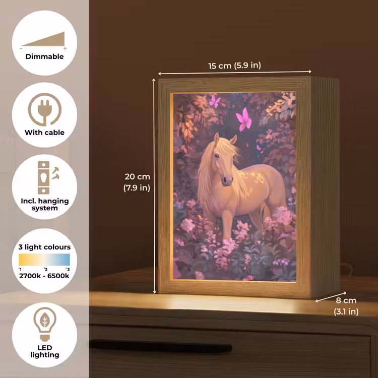 Paard - Bloemen - Paars - Vlinder Light Box met kabel (Kinderlampje) klein -USP_EN