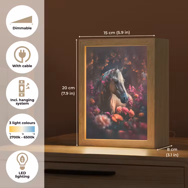 Paard - Bloemen - Paars - Oranje - Dieren Light Box met kabel (Kinderlampje) klein -USP_EN