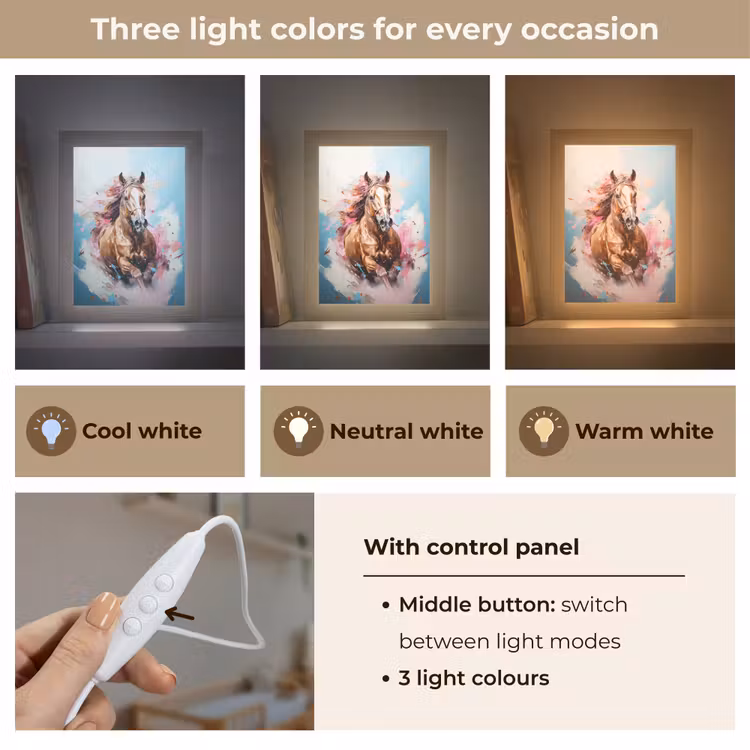Paard - Meisjes - Blauw - Roze Light Box met kabel (Kinderlampje) klein -USP_lichtkleurEN