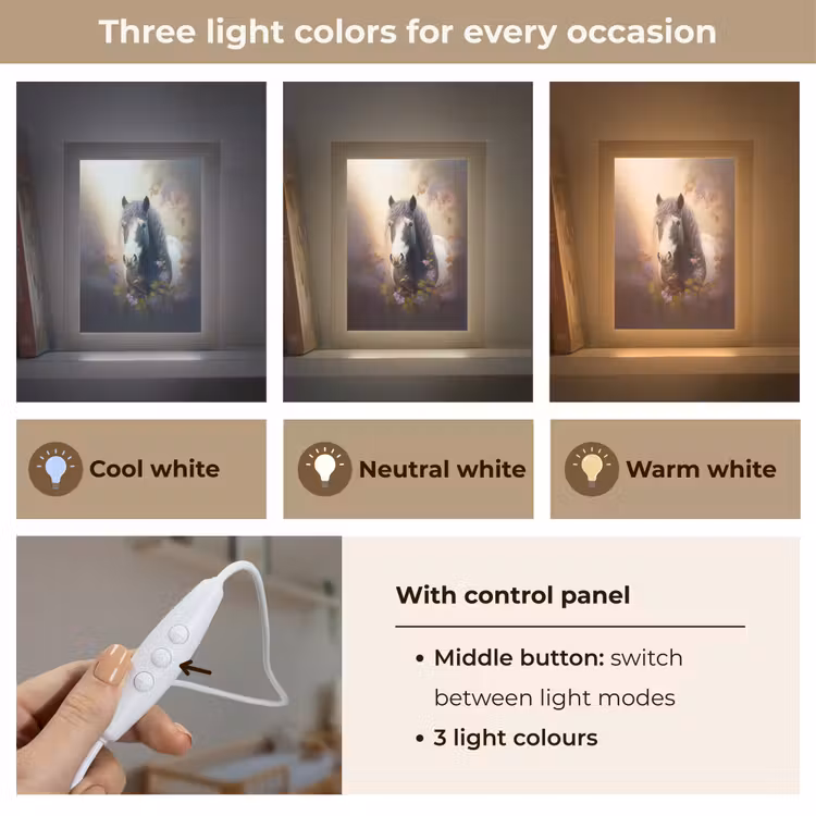 Paard - Natuur - Dieren - Bloemen - Paars Light Box met kabel (Kinderlampje) klein -USP_lichtkleurEN
