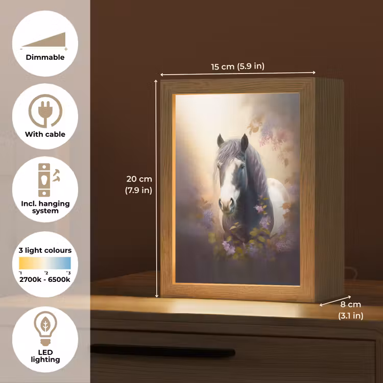Paard - Natuur - Dieren - Bloemen - Paars Light Box met kabel (Kinderlampje) klein -USP_EN