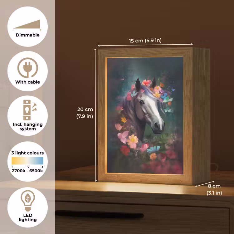 Paard - Natuur - Bloemen - Bos - Dieren Light Box met kabel (Kinderlampje) klein -USP_EN