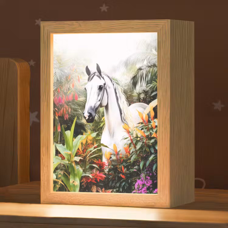 Paard - Wit - Bos - Bloemen - Planten Light Box met kabel klein -zzz_3d_website