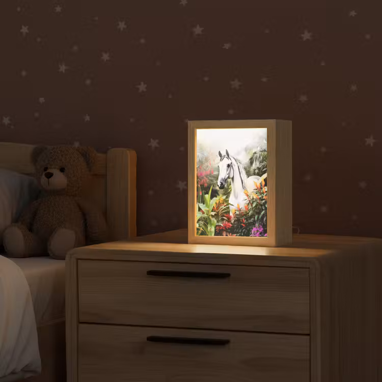 Paard - Wit - Bos - Bloemen - Planten Light Box met kabel klein -sfeer1_kind