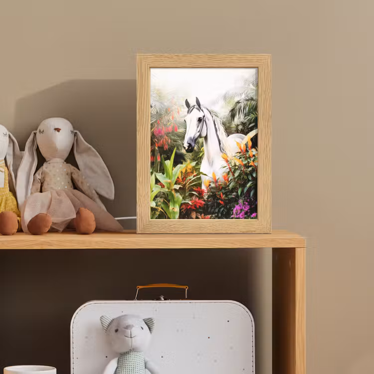 Paard - Wit - Bos - Bloemen - Planten Light Box met kabel klein -sfeer2_kind