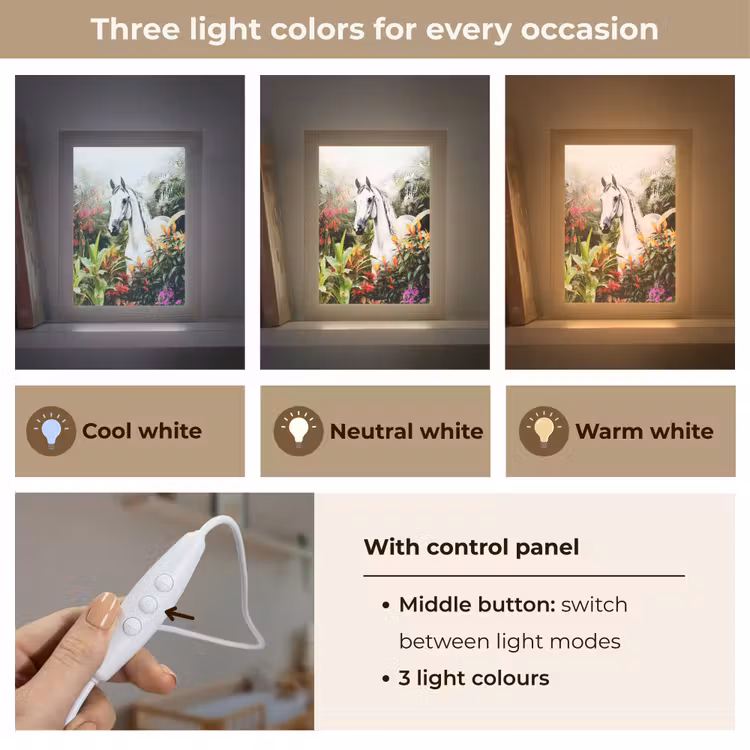 Paard - Wit - Bos - Bloemen - Planten Light Box met kabel (Kinderlampje) klein -USP_lichtkleurEN