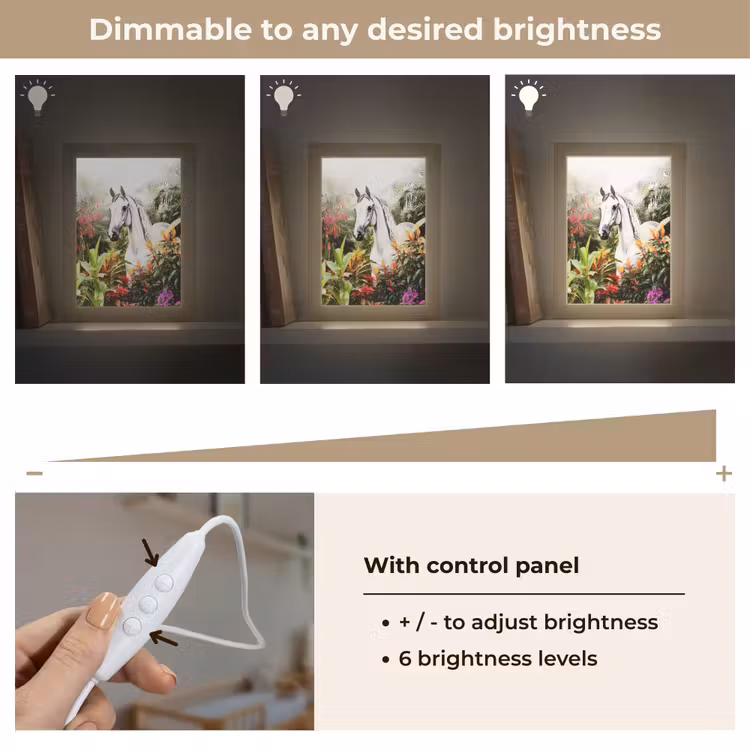 Paard - Wit - Bos - Bloemen - Planten Light Box met kabel (Kinderlampje) klein -USP_dimbaarEN