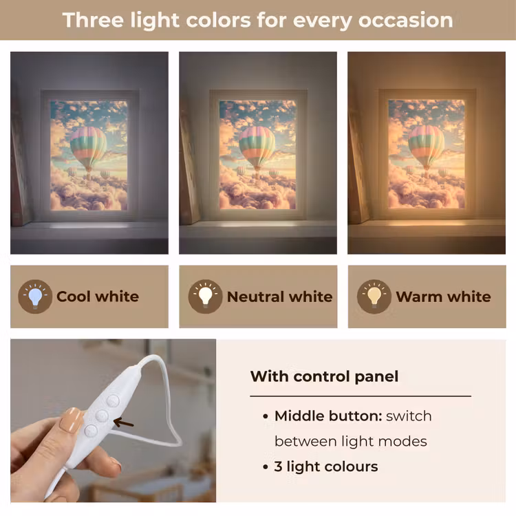 Luchtballon - Dromen - Wolken - Lucht Light Box met kabel (Kinderlampje) klein -USP_lichtkleurEN