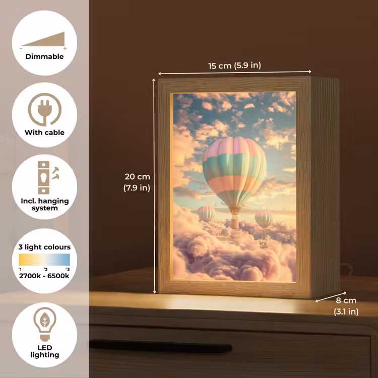 Luchtballon - Dromen - Wolken - Lucht Light Box met kabel (Kinderlampje) klein -USP_EN