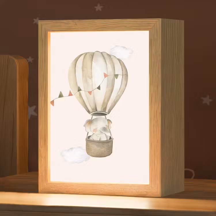 Luchtballon - Olifant - Watercolor - Beige - Dieren Light Box met kabel klein -zzz_3d_website