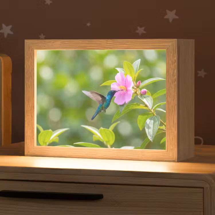 Kolibrie - Bloem - Natuur - Groen Light Box met kabel (Kinderlampje) klein -zzz_3d_website