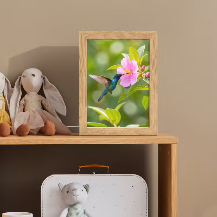 Kolibrie - Bloem - Natuur - Groen Light Box met kabel (Kinderlampje) klein -sfeer2_kind